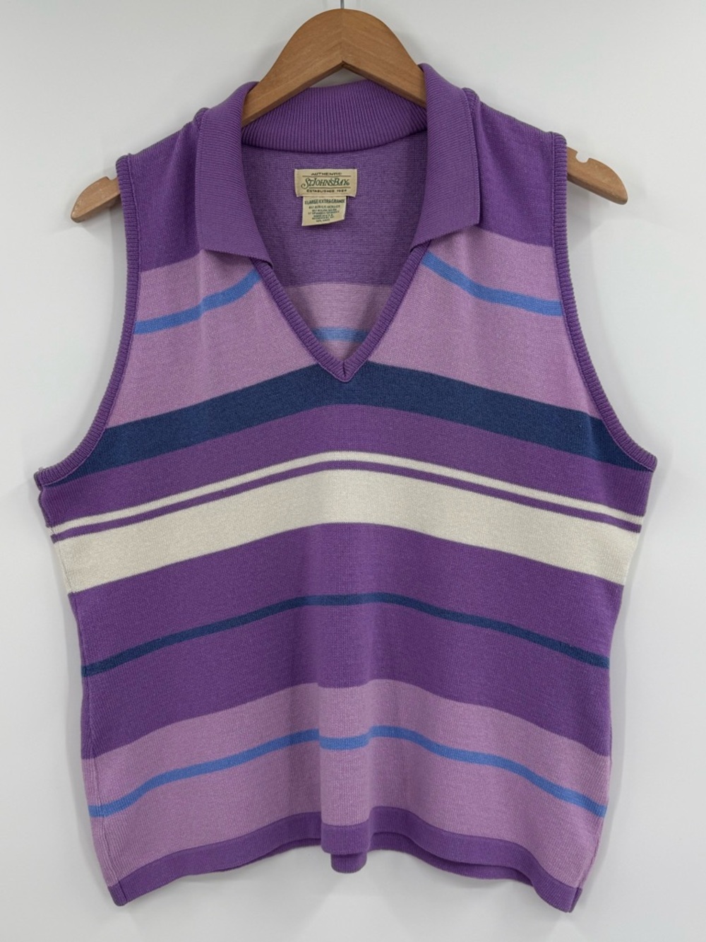 St. John's Bay Vintage Striped Polo Collar Sweater Tank | Purple | XL